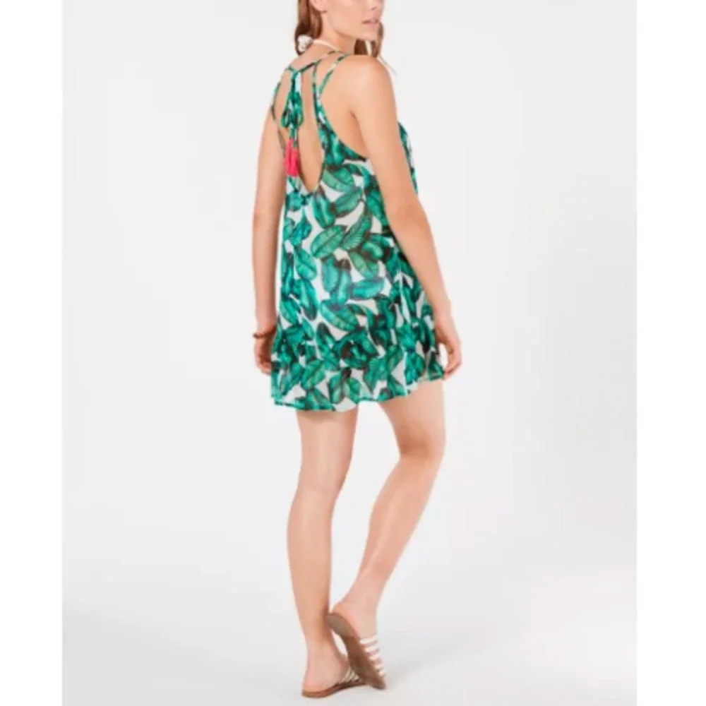Miken Leaf Print Ruffle Hem Swimsuit Cover-up Dress Women's Size XL‎ NEW